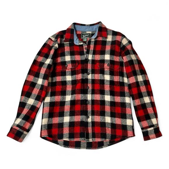 Woolrich Flannel Shacket Shirt Mens Medium Plaid Red Wool Blend Cabin Outdoor - Picture 1 of 8